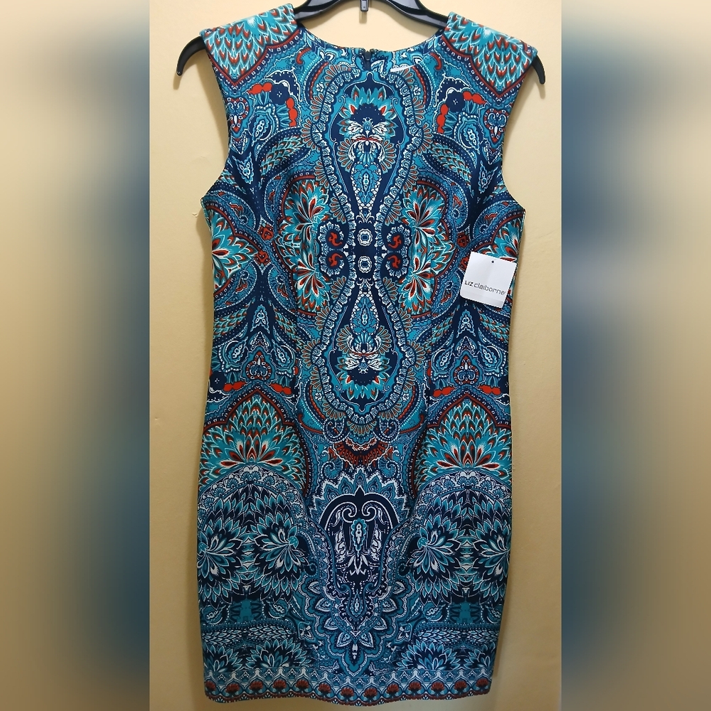 Liz Claiborne Orange and Blue Sheath Dress